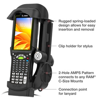 RAM-HOL-ZE32PDHLU:RAM-HOL-ZE32PDHLU_5:RAM Locking Powered Dock + USB-A for Zebra MC9400/9300 - Heated Pins