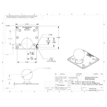 RAM-D-246-AD1U:RAM-D-246-AD1U_3:RAM 100x100mm VESA Plate with Ball - D Size No Spacers