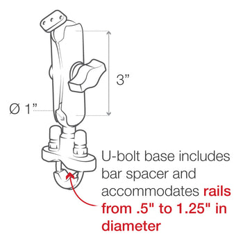 RAM-B-149ZU:RAM-B-149ZU_5:RAM Handlebar U-Bolt Double Ball Mount - B Size Medium