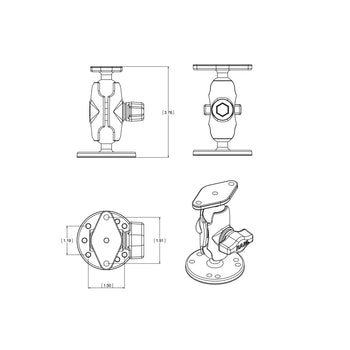 RAM-B-138U-A:RAM-B-138U-A_3:RAM Double Ball Drill-Down Mount with Diamond Plate - Short
