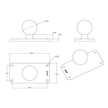 RAM-202U-24:RAM-202U-24_2:RAM Ball Base with 1.5" x 3.5" 4-Hole Pattern - C Size