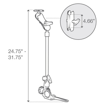 RAM-316-HD-18-202U:RAM-316-HD-18-202U_6:RAM Pod HD™ Vehicle Mount with 18" Aluminum Rod and Round Plate