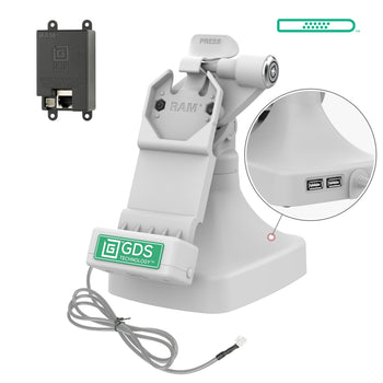 RAM-GDS-DOCKLR-D14-U1E-2A-GRY:RAM-GDS-DOCKLR-D14-U1E-2A-GRY_1:GDS Uni-Conn™ Locking Tilt & Swivel Dock with PoE + Data - Gray
