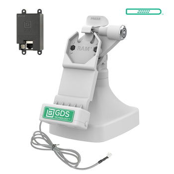 RAM-GDS-DOCKLR-D14-U1E-GRY:RAM-GDS-DOCKLR-D14-U1E-GRY_1:GDS Uni-Conn™ Locking Tilt & Swivel Dock with PoE - Gray