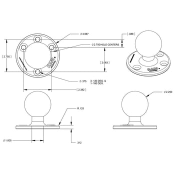RAM-D-202U:RAM-D-202U_2:RAM Large Round Plate with Ball - D Size