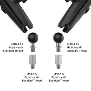 RAM-B-349-M1015-C-465RL:RAM-B-349-M1015-C-465RL_2:RAM Tough-Mirror™ Kit with M10-1.25 Bases + M10-1.5 Adapters - Long Arm