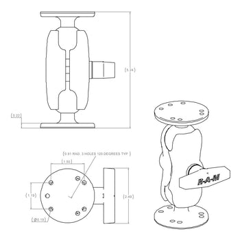 RAM-101U-B:RAM-101U-B_2:RAM Universal Double Ball Mount with Two Round Plates - C Size Short