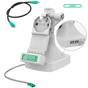 RAM-GDS-DOCKLR-D14-U1C-2A-GRY:RAM-GDS-DOCKLR-D14-U1C-2A-GRY_1:GDS Uni-Conn™ Locking Tilt & Swivel Dock with USB-C + Data - Gray