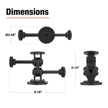 RAP-101-PV4-2S-MAG88U:RAP-101-PV4-2S-MAG88U_3:RAM Dual Straight Pivot Magnetic Mount with Knob