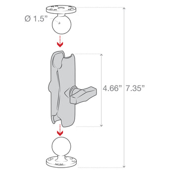 RAM-101U:RAM-101U_3:RAM Double Ball Mount with Two Round Plates - C Size Medium