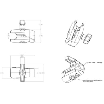 RAM-200-1:RAM-200-1_2:RAM Single Socket Arm with 1/2" NPT Threaded Hole