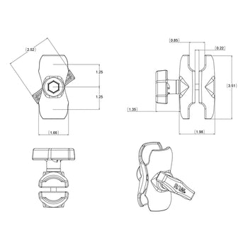 RAM-201-B:RAM-201-B_7:RAM Double Socket Arm - C Size Short