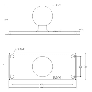 RAM-202U-25:RAM-202U-25_2:RAM Ball Base with 1.5" x 4.5" 4-Hole Pattern - C Size