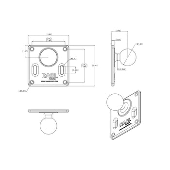 RAM-2461U:RAM-2461U_4:RAM 75x75mm VESA Plate with Ball - C Size