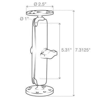 RAM-B-101U-C:RAM-B-101U-C_3:RAM Universal Double Ball Mount with Two Round Plates - B Size Long