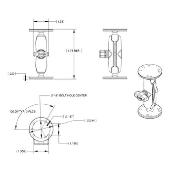 RAM-B-101:RAM-B-101_5:RAM Universal Double Ball Mount with Two Round Plates - B Size Medium