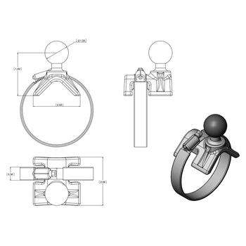 RAM-B-108B-A-366U:RAM-B-108B-A-366U_2:RAM Strap Hose Clamp Mount with 1/4"-20 Camera Adapter - Short