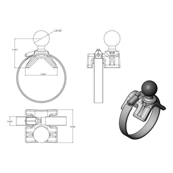 RAM-B-108BU:RAM-B-108BU_3:RAM Strap Hose Clamp Ball Base 1" - 2.1"