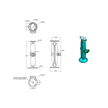 RAM-B-138U-C:RAM-B-138U-C_3:RAM® Double Ball Drill-Down Mount with Diamond Plate - Long