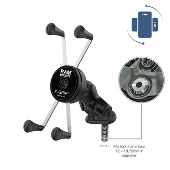 RAM-B-176W1-A-UN10RU:RAM-B-176W1-A-UN10RU_2:RAM Rotating X-Grip Large Phone Holder with Fork Stem Base - Short