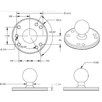 RAM-B-202:RAM-B-202_3:RAM Round Plate with Ball - B Size