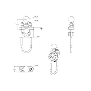 RAM-B-231:RAM-B-231_4:RAM Handlebar U-Bolt Base for Rails 0.5" to 1" in Diameter - B Size