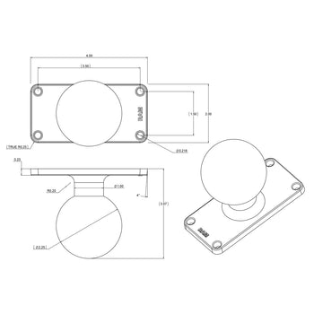RAM-D-202U-24:RAM-D-202U-24_2:RAM Ball Base with 1.5" x 3.5" 4-Hole Pattern - D Size