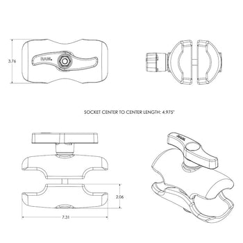 RAM-E-201U-D:RAM-E-201U-D_2:RAM Double Socket Arm - E Size Short