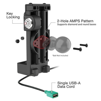 RAM-GDS-DOCKL-V12-U1CPDU:RAM-GDS-DOCKL-V12-U1CPDU_5:GDS Uni-Conn™ Locking Spring Loaded Power + Single USB-A Dock