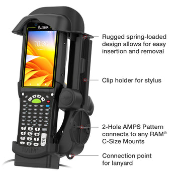 RAM-HOL-ZE32PDHU:RAM-HOL-ZE32PDHU_5:RAM Powered Dock + Single USB-A for Zebra MC9400 & MC9300 - Heated Pins