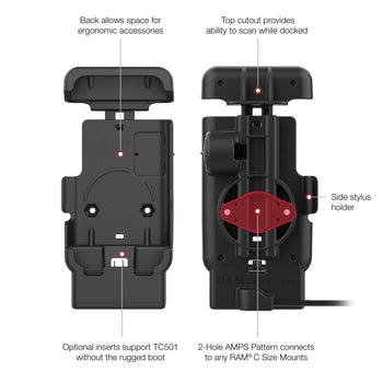 RAM-HOL-ZE41-2U:RAM-HOL-ZE41-2U_5:RAM Powered Dock with Pogo Pins for Zebra TC501