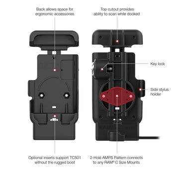 RAM-HOL-ZE41KL-C-2U:RAM-HOL-ZE41KL-C-2U_5:RAM Locking Powered Dock with USB-C for Zebra TC501