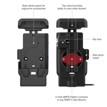 RAM-HOL-ZE41L-1U:RAM-HOL-ZE41L-1U_5:RAM Locking Powered Dock with Pogo Pins for Zebra TC701