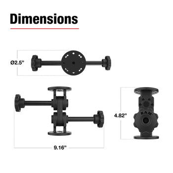 RAP-101-PV4-2SU:RAP-101-PV4-2SU_3:RAM Dual Straight Pivot Mount with Knob