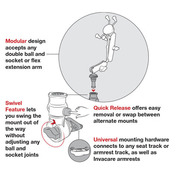 RAP-AAPR-WCT:RAP-AAPR-WCT_3:RAM® Universal Wheelchair Track Base with Quick Release & Swivel Feature