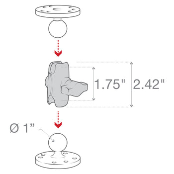 RAP-B-201U-A:RAP-B-201U-A_3:RAM Composite Double Socket Arm - B Size Short