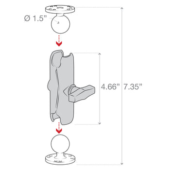 RAM-101U:RAM-101U_3:RAM Double Ball Mount with Two Round Plates - C Size Medium