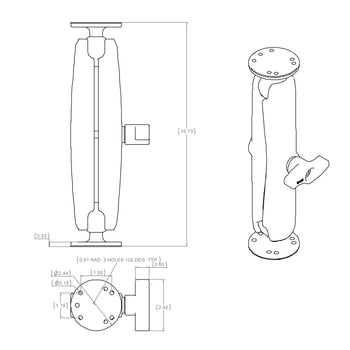 RAM-101U-D:RAM-101U-D_3:RAM Double Ball Mount with Two Round Plates - C Size Long