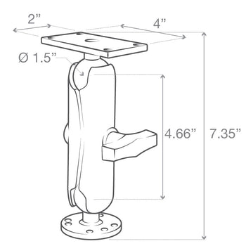 RAM-202-24-202U:RAM-202-24-202U_5:RAM Drill-Down Double Ball Mount for Humminbird Helix 7 - Medium