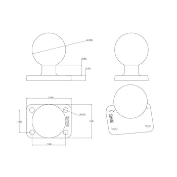 RAM-202U-152:RAM-202U-152_2:RAM Ball Base with 1" x 1.5" 4-Hole Pattern - C Size