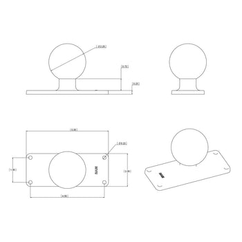 RAM-202U-25:RAM-202U-25_2:RAM Ball Base with 1.5" x 4.5" 4-Hole Pattern - C Size