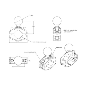 RAM-271U-12:RAM-271U-12_2:RAM Rail Clamp Ball Base for 1.25" - 1.875" Rails - C Size