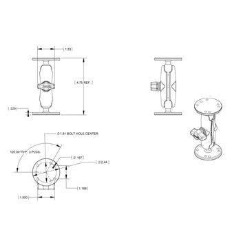 RAM-B-101-G4:RAM-B-101-G4_3:RAM Double Ball Mount with Hardware for Garmin Striker + More