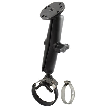 RAM-B-108-C:RAM-B-108-C_1:RAM Double Ball Strap Hose Clamp Mount with Round Plate - Long