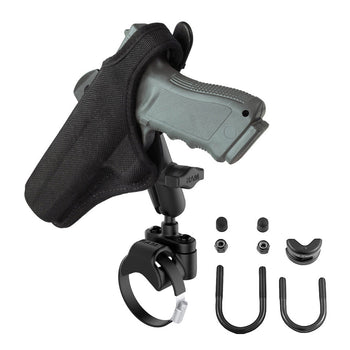 RAM-B-149Z-2-GUN1U:RAM-B-149Z-2-GUN1U_1:RAM ATV/UTV Double Ball Rail Mount with Gun Holster Clip