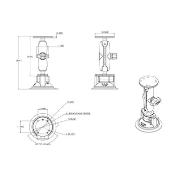 RAM-B-166-202U:RAM-B-166-202U_3:RAM Twist-Lock™ Suction Cup Double Ball Mount with Round Plate - Medium