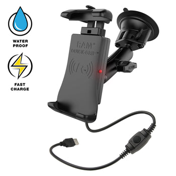 RAM-B-166-UN14W-1:RAM-B-166-UN14W-1_1:RAM Quick-Grip™ 15W Waterproof Wireless Charging Suction Cup Mount