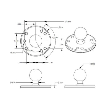 RAM-B-202CHU:RAM-B-202CHU_2:RAM Chrome Round Plate with Ball