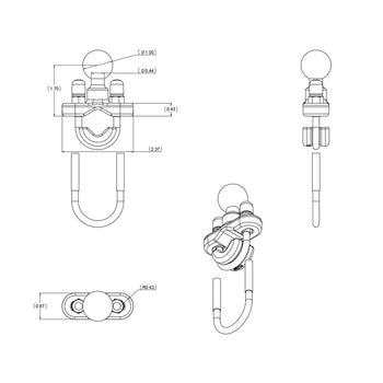 RAM-B-231ZU:RAM-B-231ZU_5:RAM Handlebar U-Bolt Base for Rails 0.5" to 1.25" in Diameter - B Size