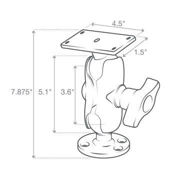 RAM-D-202-25-C-202U:RAM-D-202-25-C-202U_3:RAM Drill-Down Ball Mount for Humminbird Helix 8-10 & Solix 10